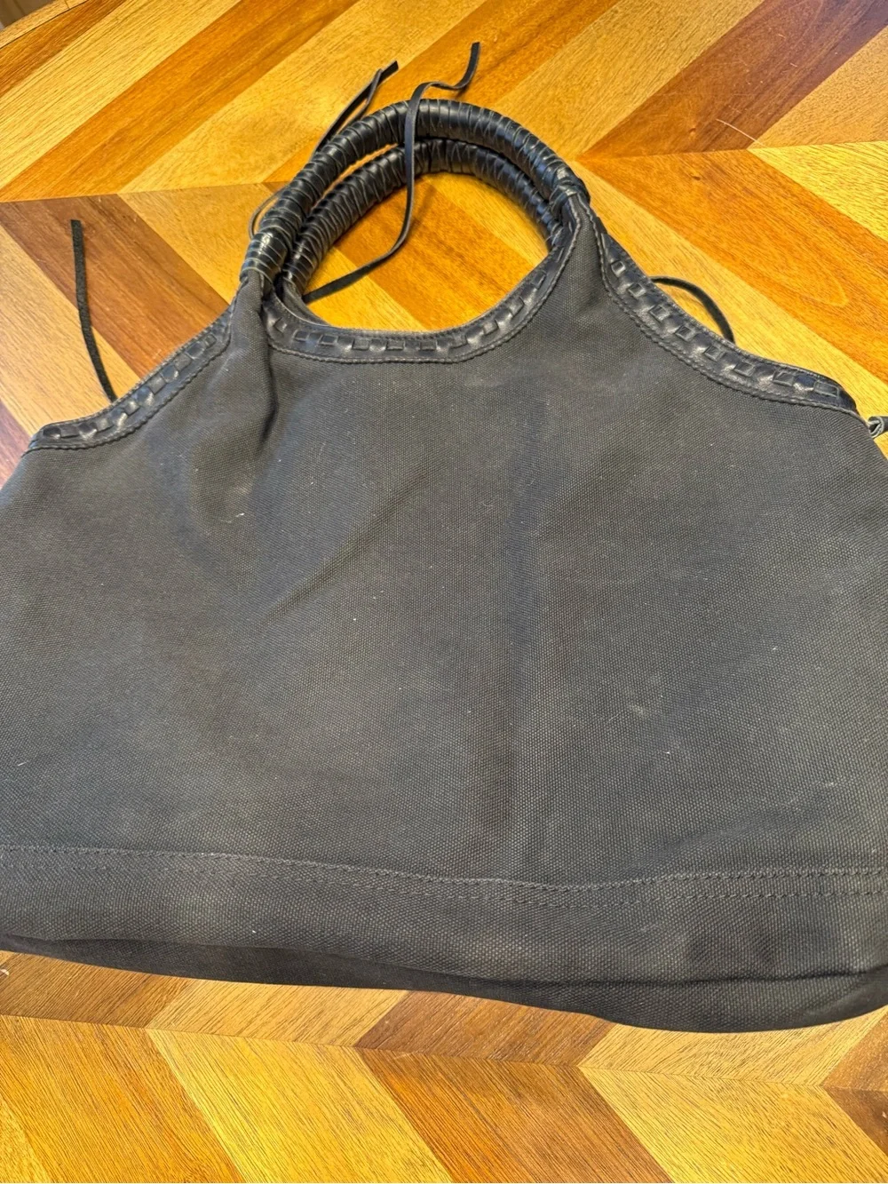 Denim & Supply Ralph Lauren Black Fringe Tote Bag with Braided Handles *desc*